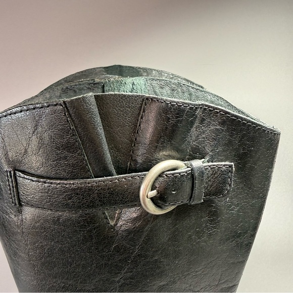 Born Shaylee Black Leather Tall Buckle Heeled Knee-High Boots - Picture 7 of 16